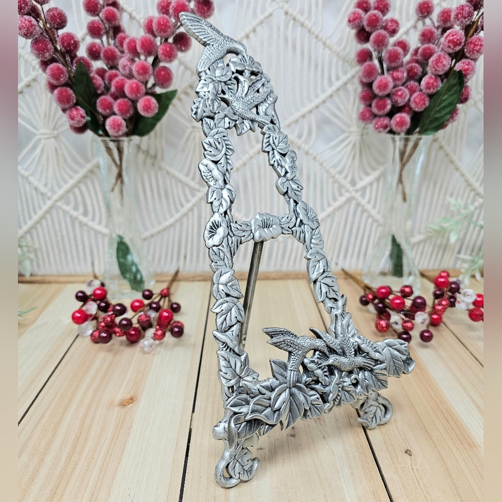 Vintage Pewter Hummingbird Easel